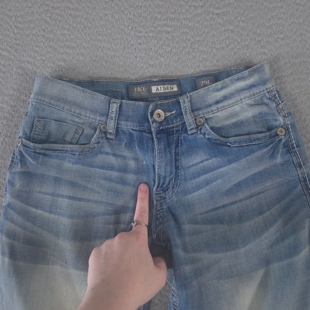 BKE Jeans Men 29x32 Long Blue Aiden‎ Bootleg Stretch Medium Wash Whiskered Denim